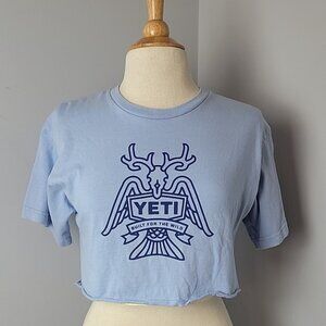 YETI Blue Graphic Cut Off Cropped Rolled Hem Short Sleeve Retro 80s T-Shirt M